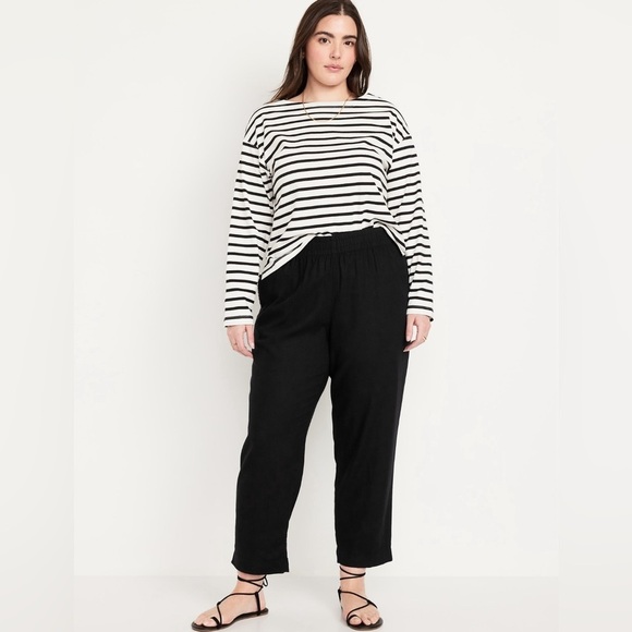NWT!  Old Navy Black High-Waisted Linen-Blend Straight Ankle Pants - Multiple 🔹 - Picture 4 of 10